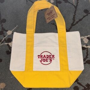 Trader Joe's Yellow and White Canvas Tote Bag